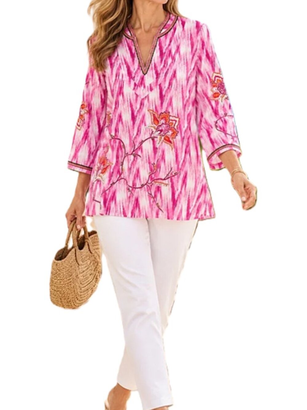 Soft Surroundings Altea Pink Embroidered Tunic Size L